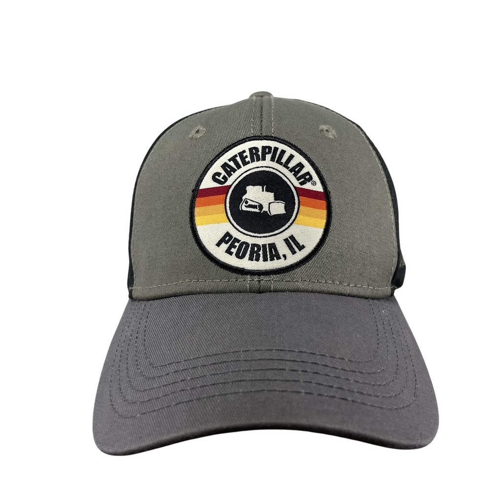 Caterpillar Hat Cap Snap Back One Size Mens Gray Peoria IL Patch Logo Workwear